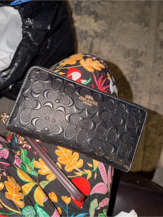 Coach Handbags - Coach Black Embossed Signature Leather Zip Wallet with Gold Logo